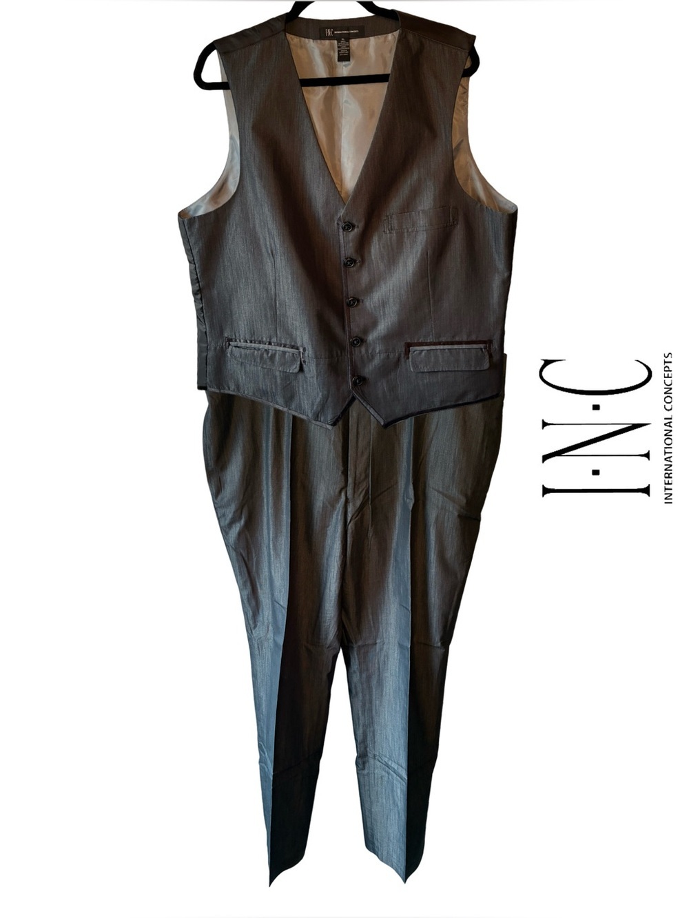 INC International‎ Concepts Matching Vest + Pants/Charcoal Grey/Black Highlights